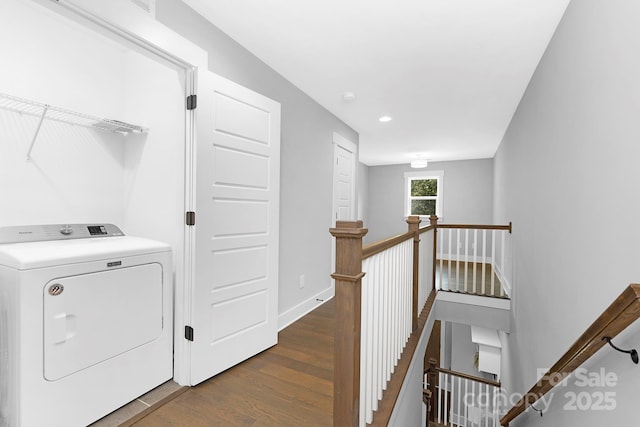 2517 Marlowe Ave, Charlotte, NC 28208 - washroom featuring washer / dryer, dark wood-style flooring, and recessed lighting