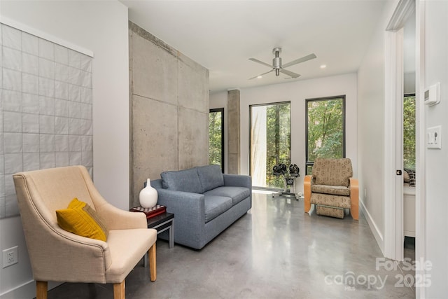 386 Squirrel Ln, Lake Wylie, SC 29710 - sitting room featuring finished concrete flooring, a ceiling fan, and recessed lighting