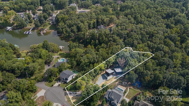 386 Squirrel Ln, Lake Wylie, SC 29710 - aerial view of property's location with a large body of water, property parcel outlined, and a forest