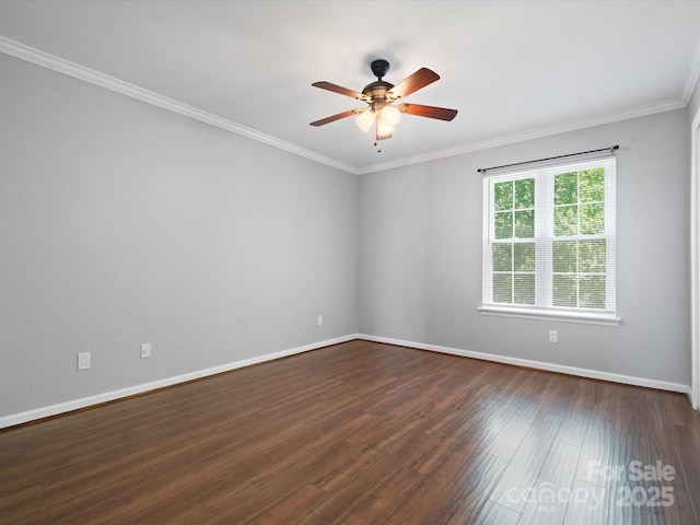 9404 S Vicksburg Park Ct, Charlotte, NC 28210 - spare room with dark wood-style flooring, baseboards, a ceiling fan, and crown molding