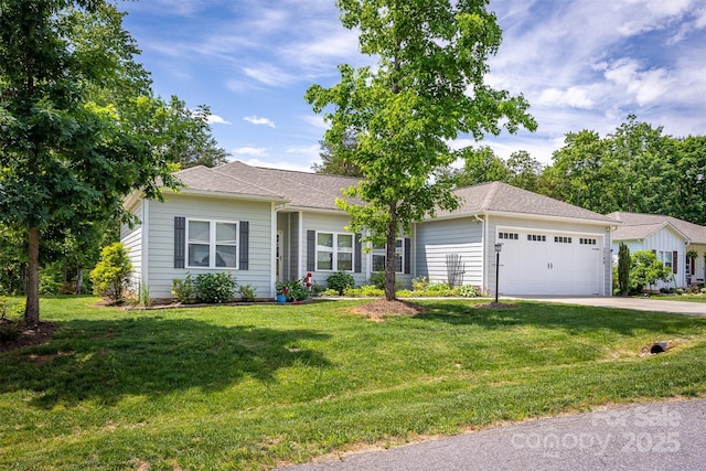 2146 Derby Ct, Morganton, NC 28655 - ranch-style home with a garage, driveway, a front lawn, and roof with shingles