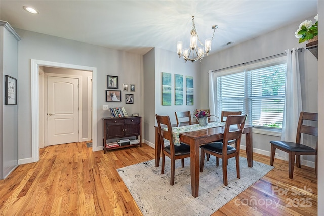 2146 Derby Ct, Morganton, NC 28655 - dining space featuring a chandelier, light wood-style floors, baseboards, and recessed lighting