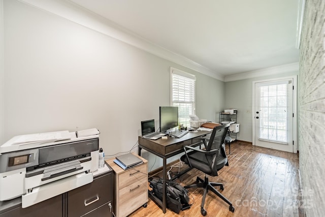 8698 Rocky River Rd, Harrisburg, NC 28075 - office space featuring ornamental molding, light wood-style flooring, and healthy amount of natural light