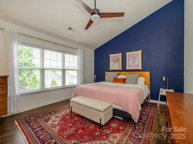 10639 Secret Garden Ln, Charlotte, NC 28214 - bedroom with lofted ceiling, wood finished floors, baseboards, and ceiling fan