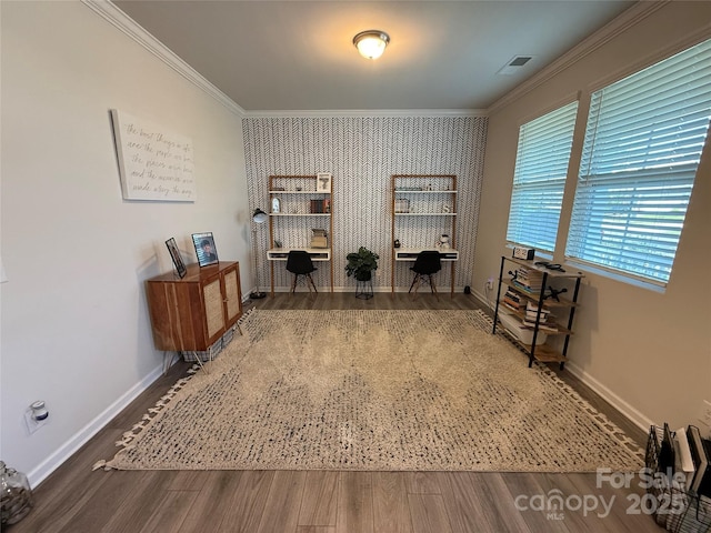 1016 Laggan Ln, Indian Trail, NC 28079 - office area featuring wood finished floors, crown molding, and baseboards