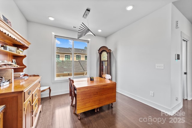 919 Cityscape Dr, Charlotte, NC 28205 - office area featuring baseboards, dark wood-style floors, and recessed lighting