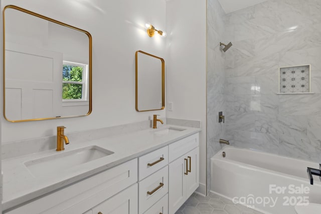 2220 Mooresville Rd, Salisbury, NC 28147 - full bathroom with double vanity, shower / bath combination, and tile patterned flooring