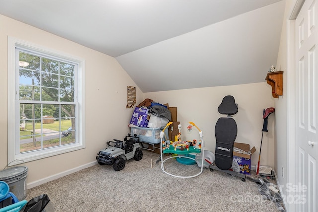 503 Apple St, Gibsonville, NC 27249 - game room with carpet, lofted ceiling, and baseboards