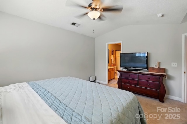 820 Settlement St, Clover, SC 29710 - bedroom featuring vaulted ceiling, light colored carpet, ceiling fan, and connected bathroom