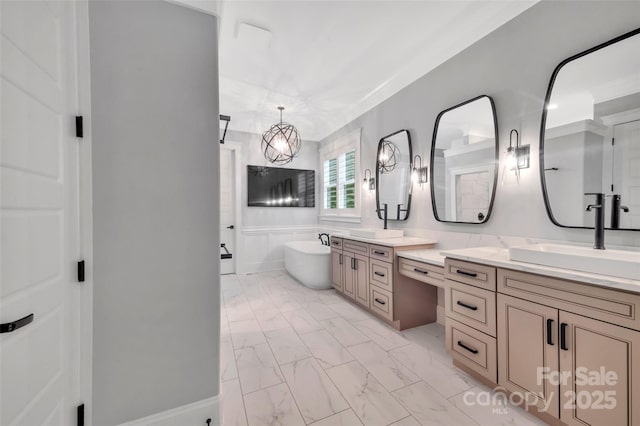 1622 Hunters Place Rd, York, SC 29745 - full bath with vanity, a soaking tub, and marble finish flooring