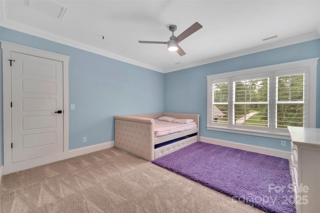 1622 Hunters Place Rd, York, SC 29745 - carpeted bedroom featuring ornamental molding and a ceiling fan