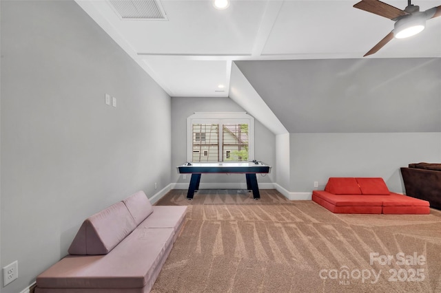 1622 Hunters Place Rd, York, SC 29745 - playroom with carpet flooring, vaulted ceiling, recessed lighting, and ceiling fan