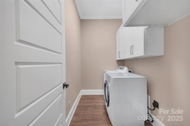 1622 Hunters Place Rd, York, SC 29745 - laundry area with cabinet space, separate washer and dryer, wood finished floors, and crown molding