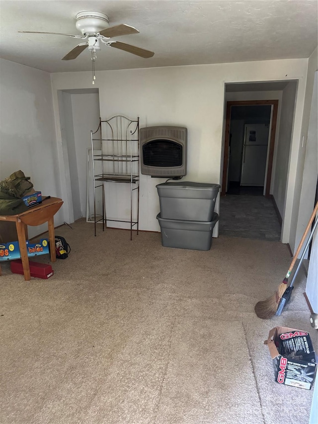 241 Hamrick Dr, Ellenboro, NC 28040 - living area with heating unit, carpet flooring, and ceiling fan