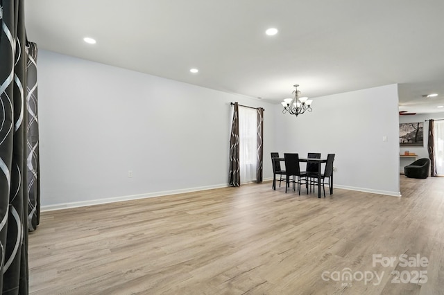 1005 Exodus Ct, Monroe, NC 28110 - dining area featuring a chandelier, light wood-type flooring, recessed lighting, and baseboards