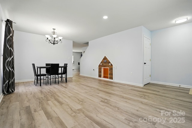 1005 Exodus Ct, Monroe, NC 28110 - living area with a chandelier, light wood-style floors, baseboards, and recessed lighting