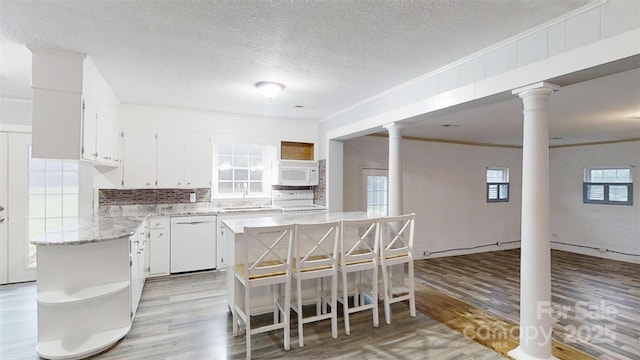 3151 Lynn Mountain Rd, Vale, NC 28168 - kitchen with white appliances, open shelves, a sink, light wood finished floors, and backsplash