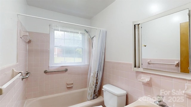 3151 Lynn Mountain Rd, Vale, NC 28168 - bathroom with toilet, shower / bath combo, a sink, and tile walls