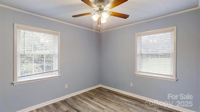 3151 Lynn Mountain Rd, Vale, NC 28168 - unfurnished room featuring ornamental molding, wood finished floors, baseboards, and a ceiling fan