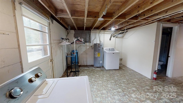 3151 Lynn Mountain Rd, Vale, NC 28168 - below grade area with washer / dryer, water heater, and tile patterned floors