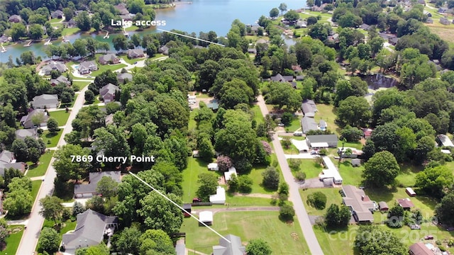7869 Cherry Point Dr, Denver, NC 28037 - aerial perspective of suburban area with a large body of water and property parcel outlined