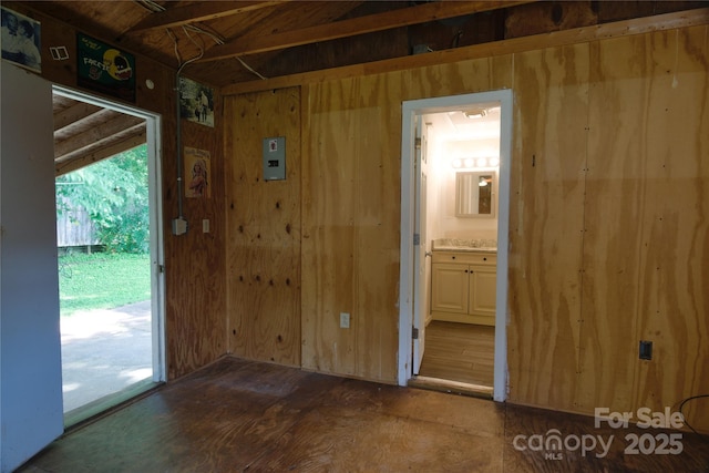 7869 Cherry Point Dr, Denver, NC 28037 - spare room featuring wooden walls