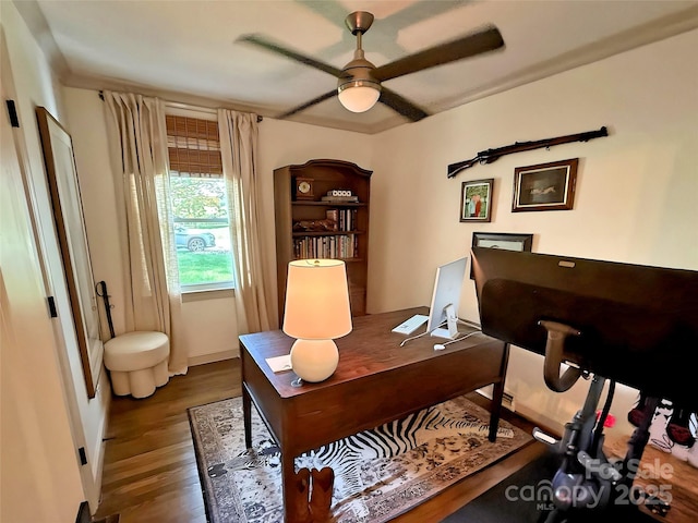 5033 Baylor Dr, Charlotte, NC 28210 - office area featuring ceiling fan and wood finished floors