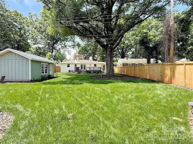 5033 Baylor Dr, Charlotte, NC 28210 - view of yard with a wooden deck and an outdoor structure