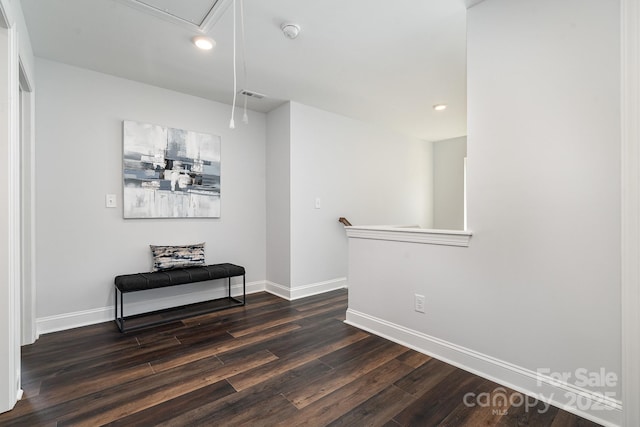 718 Lithia Inn Rd, Lincolnton, NC 28092 - hallway with attic access, baseboards, dark wood-style flooring, and recessed lighting