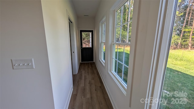 6386 Cathedral Dr, Granite Falls, NC 28601 - entryway with dark wood-style floors and baseboards