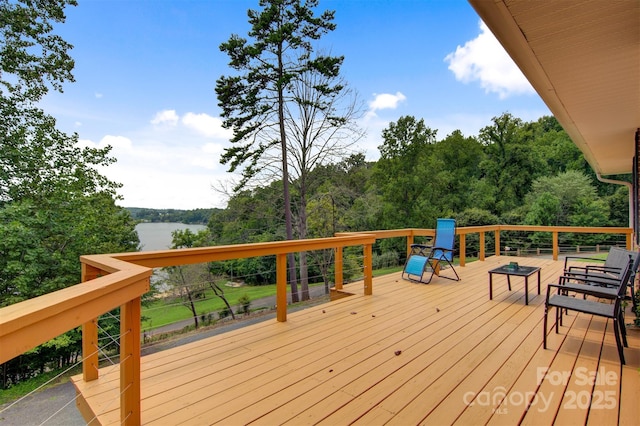 6294 Southlake Dr, Hickory, NC 28601 - wooden terrace with a wooded view