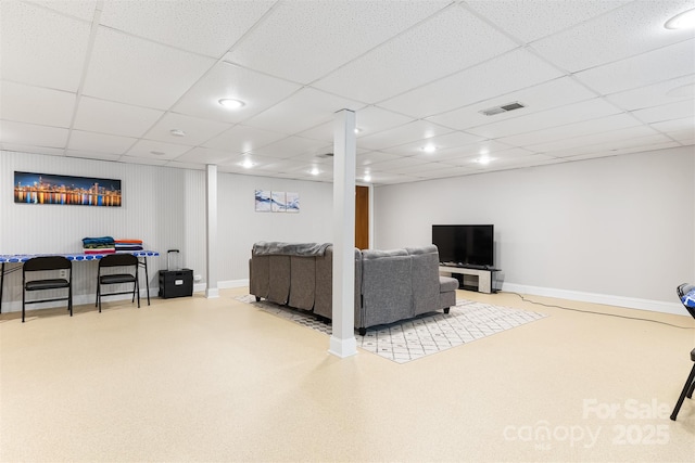 6294 Southlake Dr, Hickory, NC 28601 - living room featuring baseboards, a paneled ceiling, and recessed lighting