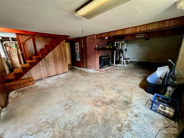 1585 Salem Church Rd, Lincolnton, NC 28092 - finished below grade area with stairway, a fireplace, and wood walls
