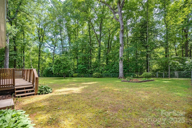 144 Stoneybrook Rd, Salisbury, NC 28147 - view of yard with a wooden deck and a forest view