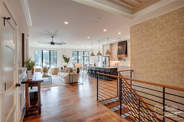 445 Sundown Rd, Mooresville, NC 28117 - living area with recessed lighting, hardwood / wood-style floors, and a ceiling fan