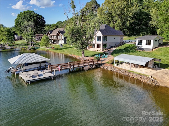 445 Sundown Rd, Mooresville, NC 28117 - dock area with a water view, a yard, and boat lift