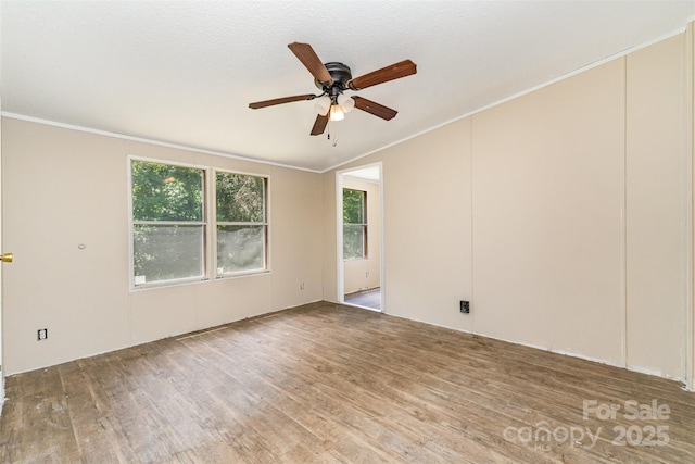 3585 Woodstream Dr, Maiden, NC 28650 - unfurnished room with wood finished floors, vaulted ceiling, ceiling fan, and ornamental molding