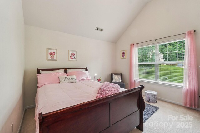 5021 Meadow Woods Dr, Lowell, NC 28098 - bedroom featuring vaulted ceiling and light carpet