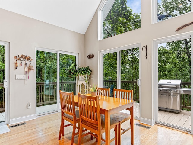 350 Mckissick Rd, Flat Rock, NC 28731 - dining room with high vaulted ceiling, healthy amount of natural light, light wood finished floors, and baseboards