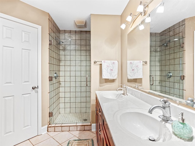 350 Mckissick Rd, Flat Rock, NC 28731 - bathroom featuring tile patterned flooring, a stall shower, and double vanity