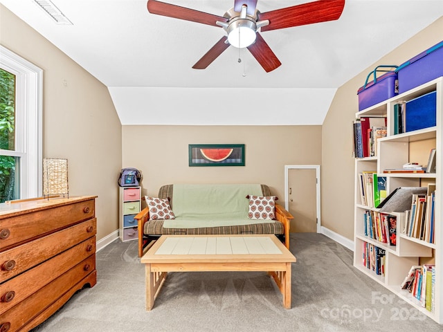 350 Mckissick Rd, Flat Rock, NC 28731 - carpeted bedroom with vaulted ceiling, baseboards, and ceiling fan