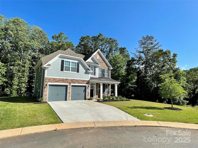 5005 Blue Serenity Ct, Denver, NC 28037 - view of front of home featuring a front lawn, driveway, stone siding, and a garage