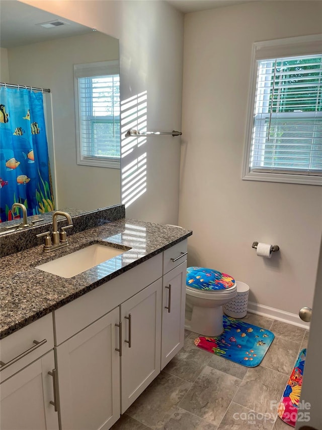 5005 Blue Serenity Ct, Denver, NC 28037 - bathroom featuring plenty of natural light, vanity, toilet, and baseboards