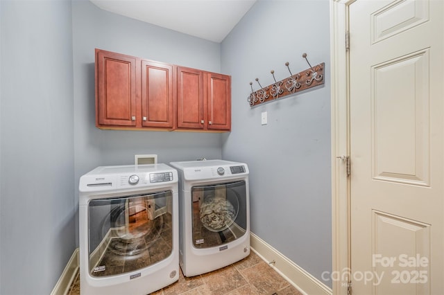 6057 Erie View Ct, Denver, NC 28037 - laundry room with cabinet space, independent washer and dryer, baseboards, and light stone finish flooring