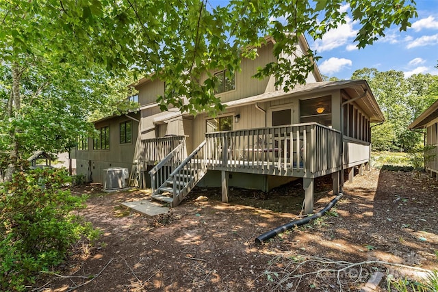 903 Independence Trl, Morganton, NC 28655 - rear view of house featuring a wooden deck, a sunroom, and cooling unit