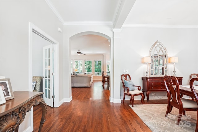 5424 Morris Hunt Dr, Fort Mill, SC 29708 - office space with arched walkways, wood finished floors, crown molding, ceiling fan, and baseboards
