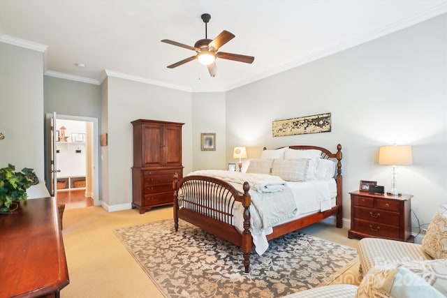 5424 Morris Hunt Dr, Fort Mill, SC 29708 - bedroom featuring light colored carpet, baseboards, crown molding, and ceiling fan