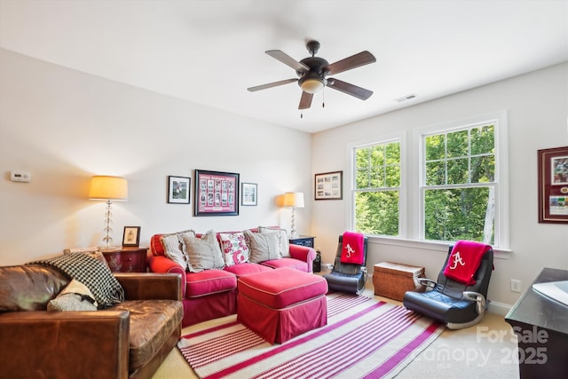 5424 Morris Hunt Dr, Fort Mill, SC 29708 - living area with carpet flooring, a ceiling fan, and baseboards