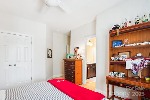5424 Morris Hunt Dr, Fort Mill, SC 29708 - bedroom featuring ensuite bathroom, baseboards, a closet, and ceiling fan
