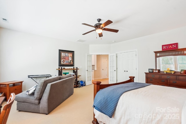 5424 Morris Hunt Dr, Fort Mill, SC 29708 - bedroom with light colored carpet, ceiling fan, and a closet